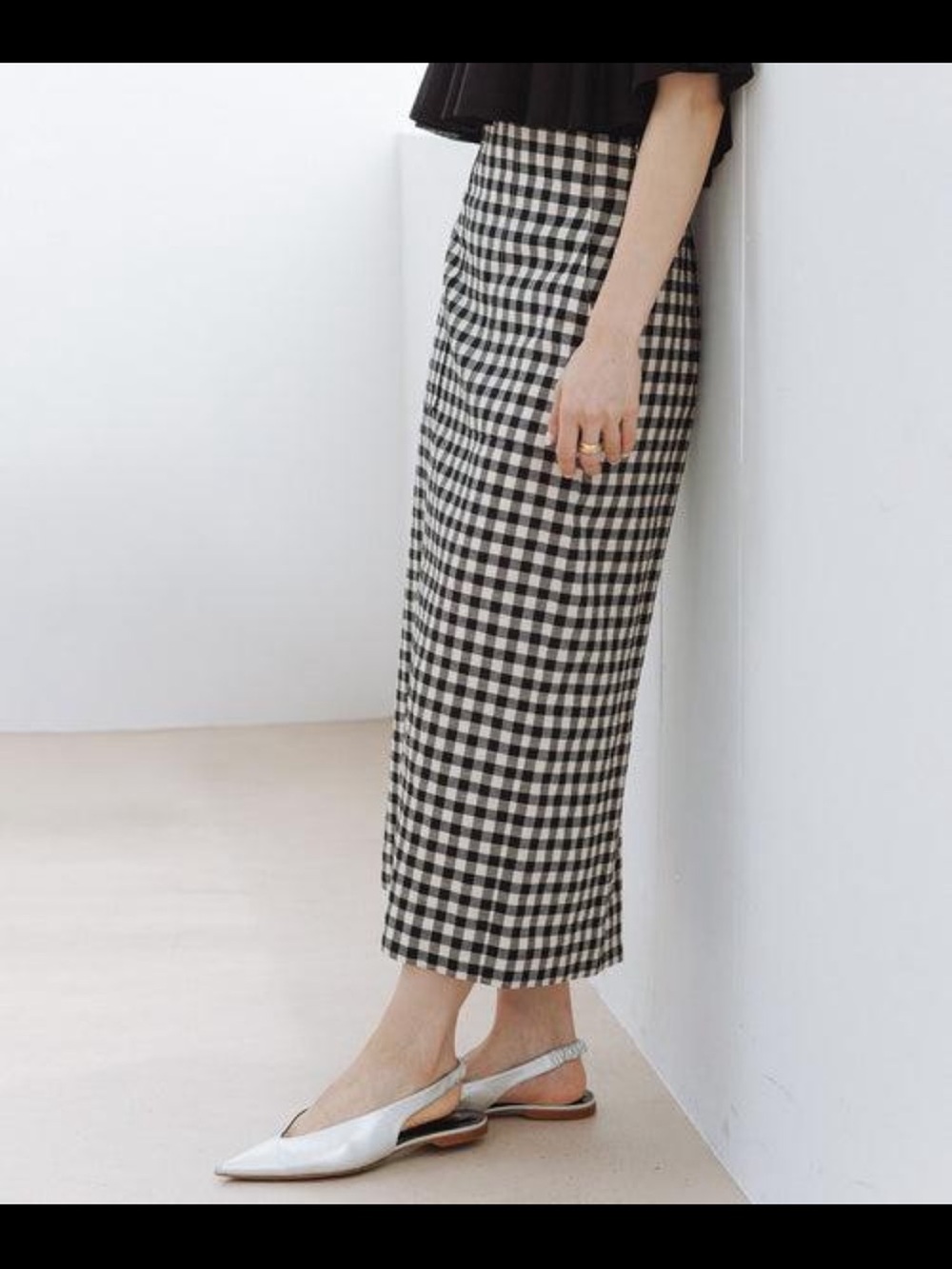 J. Crew Black and White linen Gingham Pencil Skirt